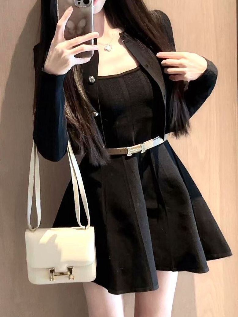 Belted Shirt Dress - Осенне-зимний вязаный комплект из двух предметов: