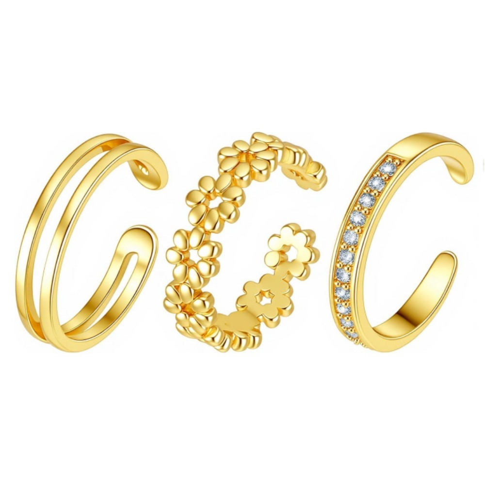 Women'S Fashion Rings Gold - Набор из 3 золотых регулируемых колец