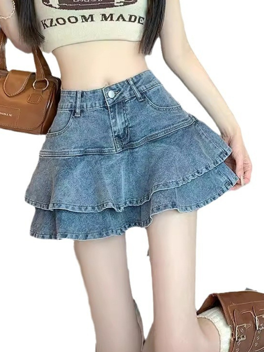 Denim Shorts Women - Женская винтажная джинсовая юбка-шорты с эффектом
