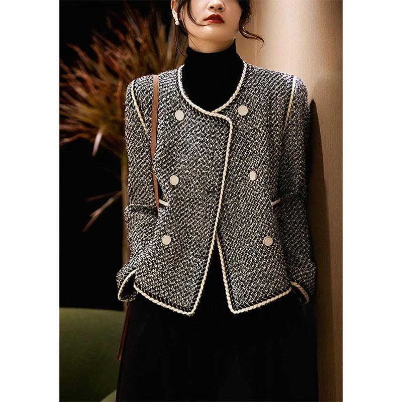 Women'S Fashion Utility Jacket - Женская твидовая куртка белая, укороченная, осенняя,