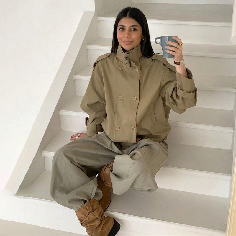 Women'S Fashion Utility Jacket - Женский укороченный тренч свободного кроя с