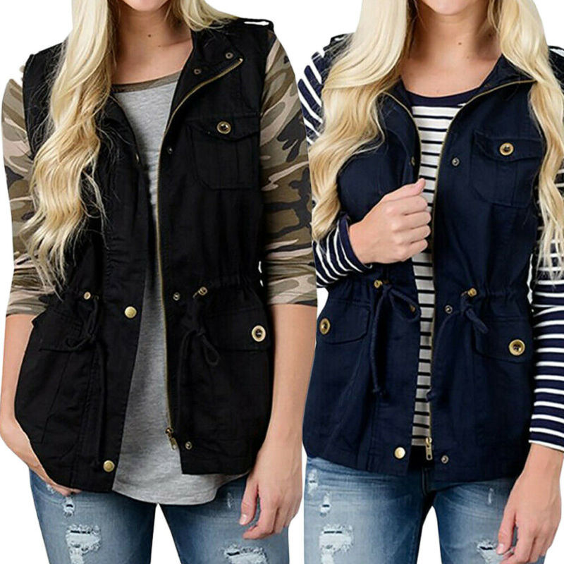 Women'S Fashion Utility Jacket - Модный женский жилет, оливковый Универсальный жилет-карго